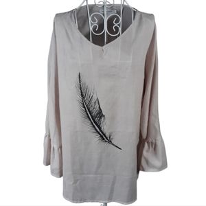MISSLOOK Bell Sleeve Feather Graphic Tunic SZ XL